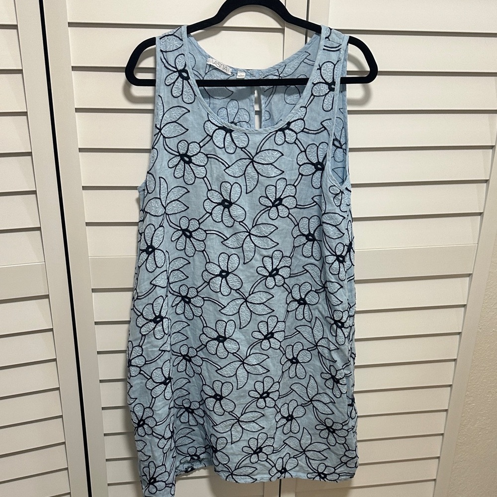 Linen Floral Sleeveless dress made in Italy size L